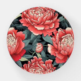 Vintage Coral & Sage Peony Floral Paperweight