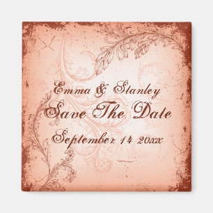 Vintage coral scroll leaf Save the Date Magnet