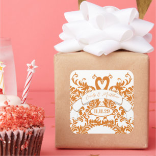 Vintage Coral Swan Love Birds Wedding Seal