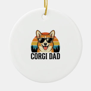 Vintage Corgi Dad Engraving Dog Lover Shirt Design Ceramic Ornament