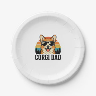 Vintage Corgi Dad Engraving Dog Lover Shirt Design Paper Plates