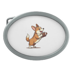 Vintage Corgi Football Dog Illustration Retro Spor Belt Buckle