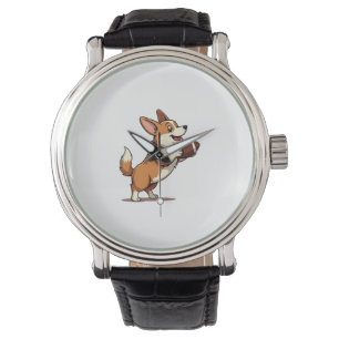 Vintage Corgi Football Dog Illustration Retro Spor Watch