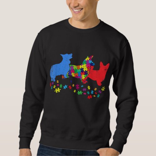Vintage Corgi Puzzle Autism Awareness Dog Lover Sweatshirt