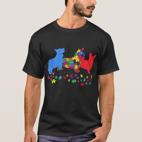 Vintage Corgi Puzzle Autism Awareness Dog Lover T_Shirt
