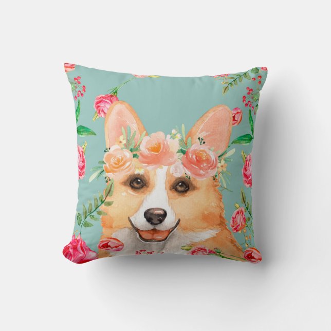Vintage Corgi Throw Pillow (Front)