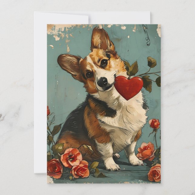 Vintage Corgi Valentine's day Holiday Card