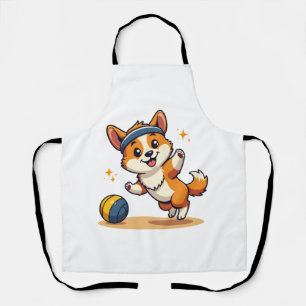 Vintage Corgi Volleyball Dog Vector Illustration S Apron
