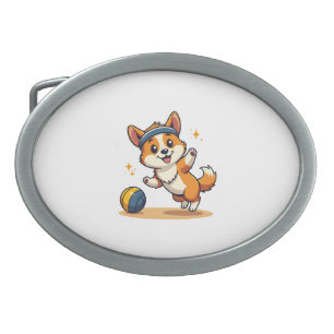 Vintage Corgi Volleyball Dog Vector Illustration S Belt Buckle