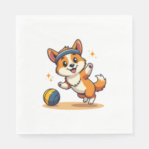 Vintage Corgi Volleyball Dog Vector Illustration S Napkins