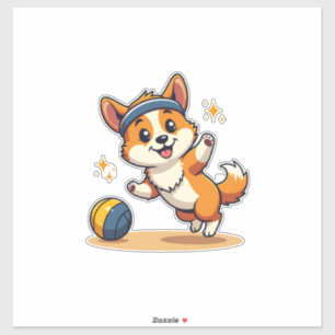 Vintage Corgi Volleyball Dog Vector Illustration S Sticker