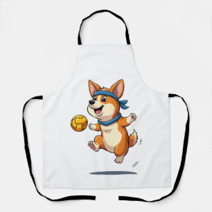 Vintage Corgi Volleyball Illustration Cute Dog Ath Apron