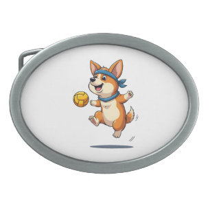 Vintage Corgi Volleyball Illustration Cute Dog Ath Belt Buckle