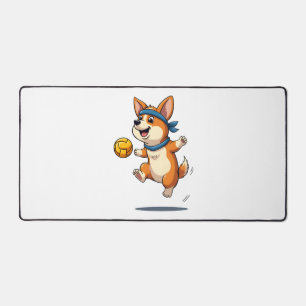 Vintage Corgi Volleyball Illustration Cute Dog Ath Desk Mat