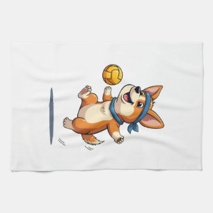 Vintage Corgi Volleyball Illustration Cute Dog Ath Kitchen Towel
