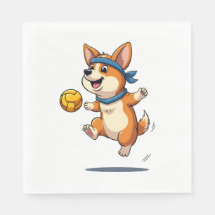 Vintage Corgi Volleyball Illustration Cute Dog Ath Napkins