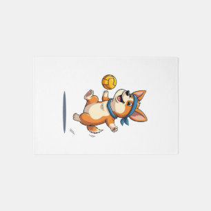 Vintage Corgi Volleyball Illustration Cute Dog Ath Rug