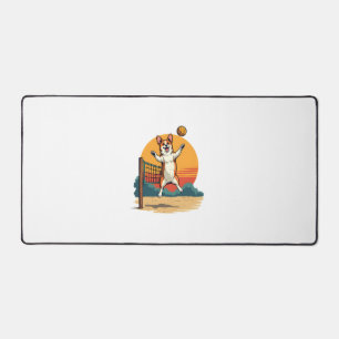 Vintage Corgi Volleyball Retro Sunset Vector Illus Desk Mat