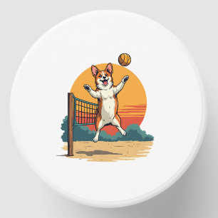 Vintage Corgi Volleyball Retro Sunset Vector Illus Mini Candle Favors