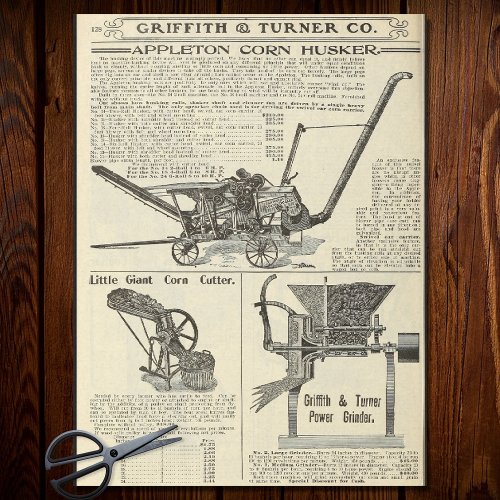 Vintage Corn Machine Farm Equipment Ad Decoupage Tissue Paper