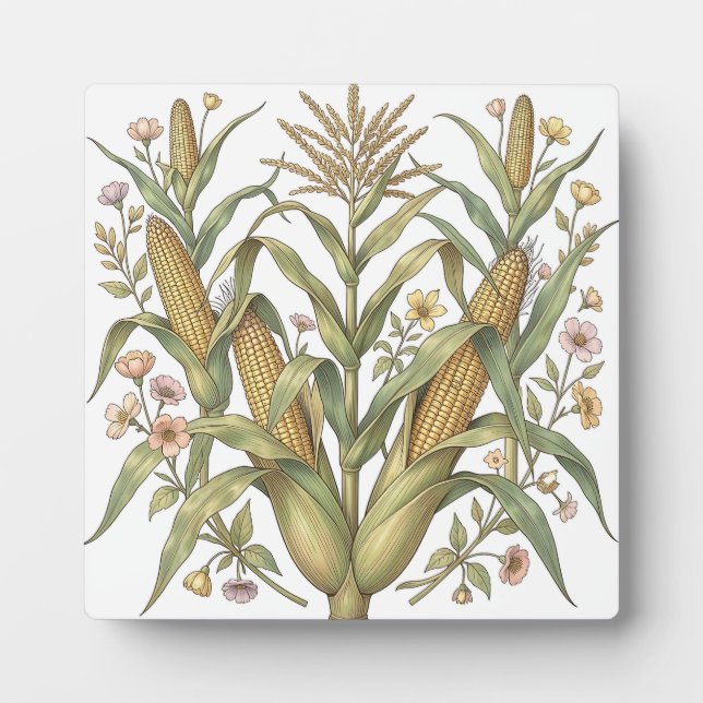 Vintage Corn Stalk Botanical Plaque (Front)