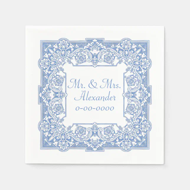 Vintage Cornflower Blue Pattern Personalize Paper Napkins Zazzle