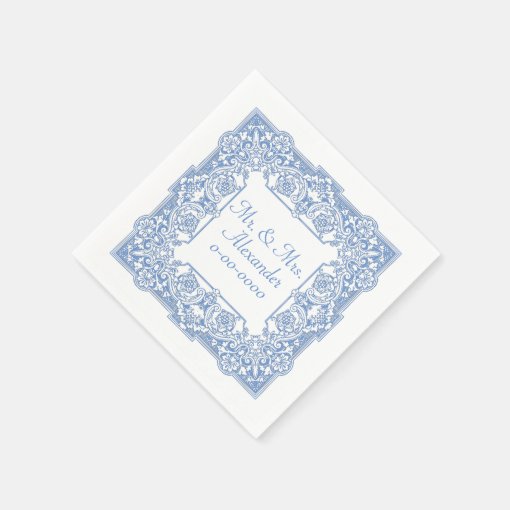 Vintage Cornflower Blue Pattern Personalize Paper Napkins Zazzle