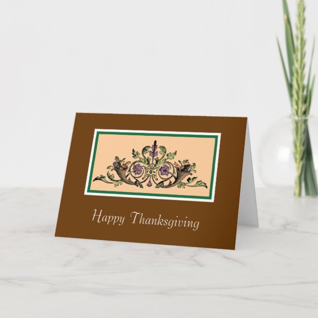 Vintage Cornucopia Custom Thanksgiving Card (Front)
