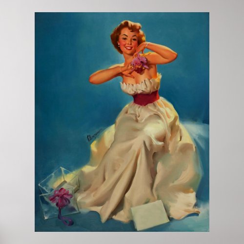 Vintage Corsage Prom Pinup Girl Poster