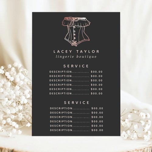 Custom Price Menus 7 Vintage Corset Logo Lingerie Service Price Menu