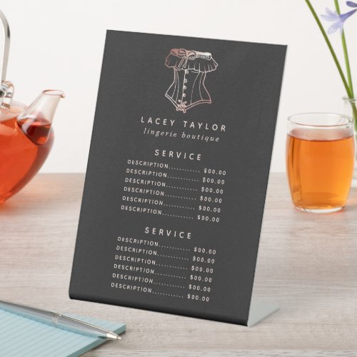 Custom Price Menus 12 Vintage Corset Logo Lingerie Service Price Menu Pedestal Sign