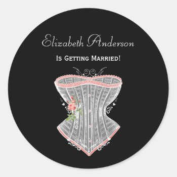 Vintage Corset Personal Lingerie Bridal Shower Classic Round Sticker by PartyPlans at Zazzle