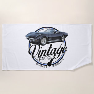 Vintage Corvette garage Beach Towel