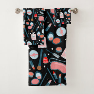 Vintage cosmetics beauty makeup black bath towel set