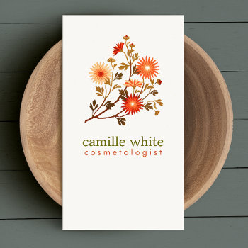 Vintage Cosmetology Orange Red Flowers Floral Business Card by sm_business_cards at Zazzle