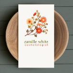 Vintage Cosmetology Orange Red Flowers Floral Business Card<br><div class="desc">Chic and elegant with a vintage touch. Digital image of beautiful textile illustration of vintage floral branch on off white background.  Ideal design for beauty salons and spas who offer organic or all natural products and services or clothing boutiques offering organic or handmade goods.</div>
