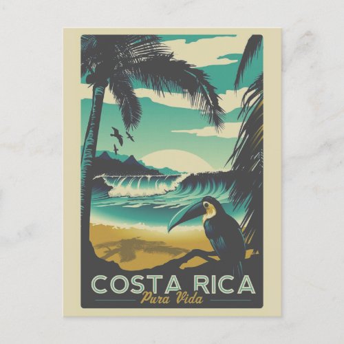 Vintage Costa Rica Ocean Beach Toucan Travel Postcard