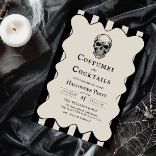 Vintage Costumes Cocktails Skull Halloween Party Invitation