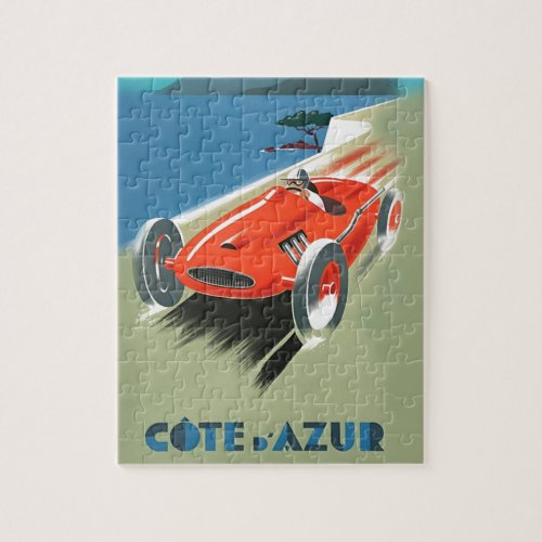 Vintage Cote DAzur Automobile Racing Illustration Jigsaw Puzzle
