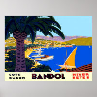 Vintage Cote D'Azur Bandol French Travel Poster
