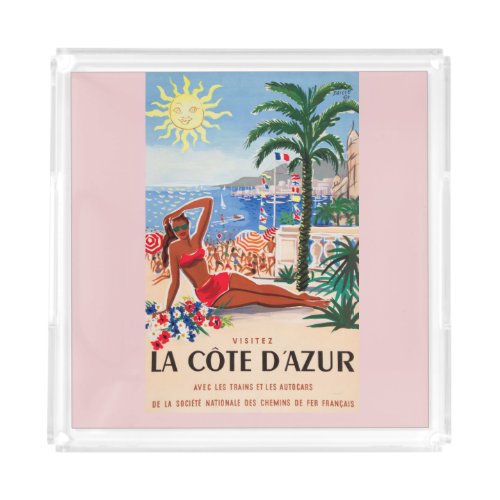 Vintage Cote DAzur Beach Girl Acrylic Tray