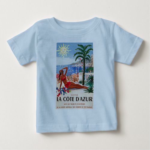 Vintage Cote DAzur Beach Girl Baby T_Shirt