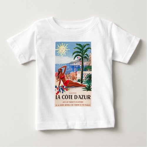 Vintage Cote DAzur Beach Girl Baby T_Shirt