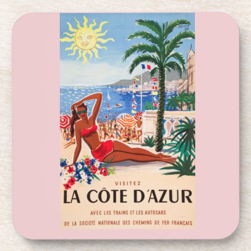 Vintage Cote DAzur Beach Girl Beverage Coaster