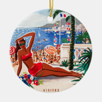 Vintage Cote D'Azur Beach Girl Ceramic Ornament