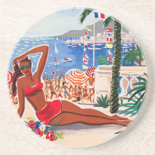 Vintage Cote DAzur Beach Girl Coaster