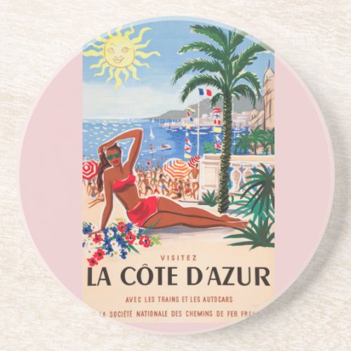 Vintage Cote DAzur Beach Girl Coaster
