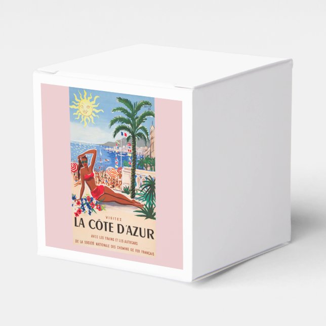 Vintage Cote D'Azur Beach Girl Favor Boxes (Front Side)
