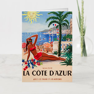 Vintage Cote D'Azur Beach Girl Foil Greeting Card