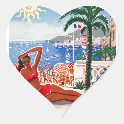 Vintage Cote DAzur Beach Girl Heart Sticker